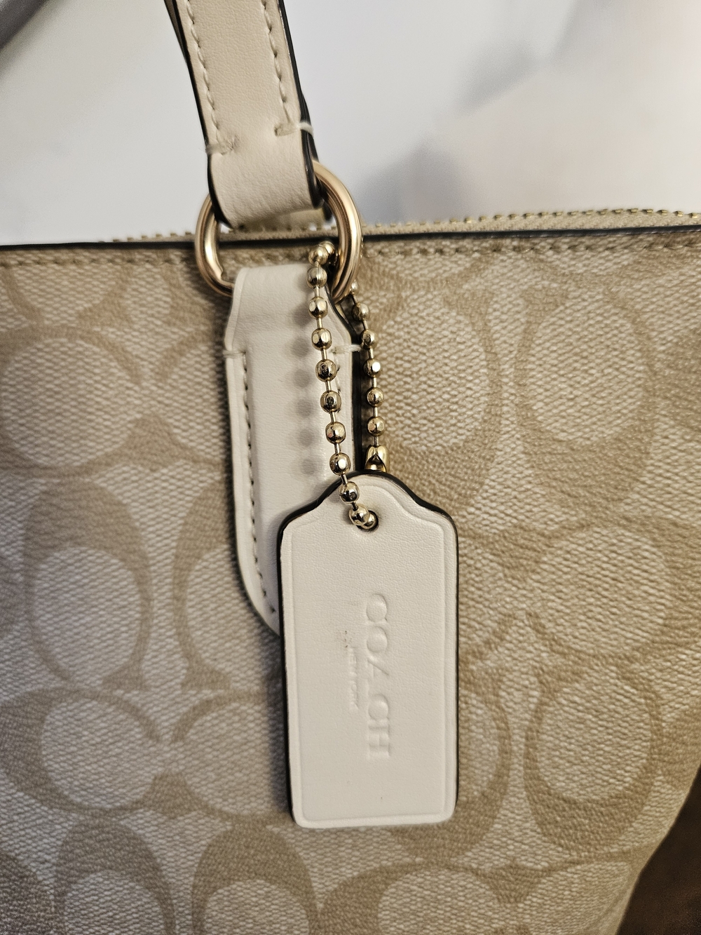 Coach Beige Signature Canvas Tote with White Trim - Picture 4 of 11